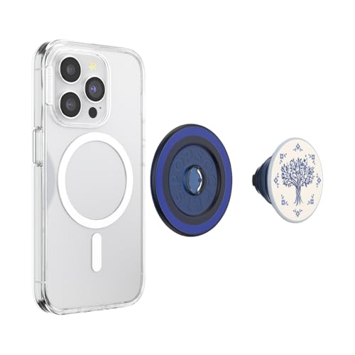 Image of PopSockets Phone Grip for MagSafe, Magnetic Holder, Phone Stand, Blue - Olive Tree Tile