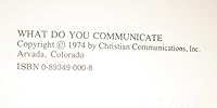 What Do You Communicate? 0893490008 Book Cover