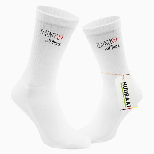 Huuraa Unisex Socken Trainer mit Herz 42/46 White Baumwolle Tennissocken Geschenkidee