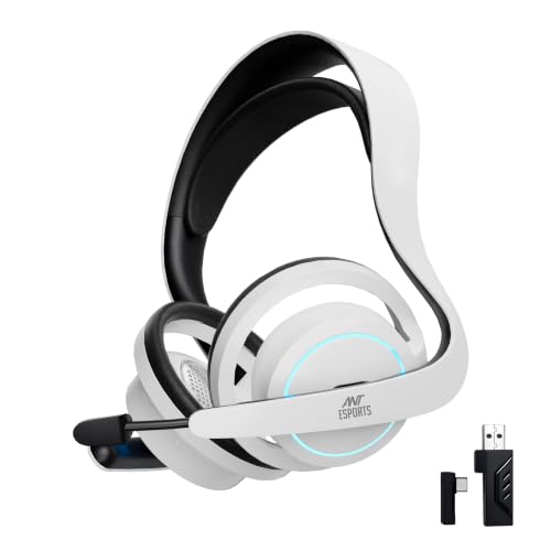 Image of Ant Esports Stealth50 Open Back Wireless Gaming Headset with Bluetooth 5.4 & 2.4GHz Low Latency, 50mm Drivers, Detachable Mic, RGB Lighting, USB-C Charging for PC, PS5, Laptop, Mobile & Tablet - White