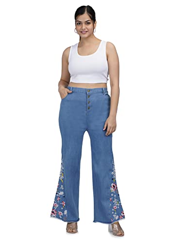 HI -FASHION Embroidered Wide Leg Denim Pant for Women
