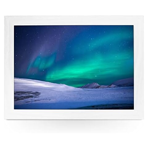 Portable Lap Desk Tray (Northern Lights) Handmade Wooden Frame, Beanbag Cushioned Bottom | Computers, Laptops, Meals, Food | L863 White Cover