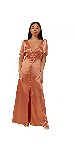 Little Mistress Vestido Largo de satén para Dama de Honor Nala con Detalle de Botones, Talla 8 de Reino Unido, óxido, Herrumbre, 36 para Mujer Cover