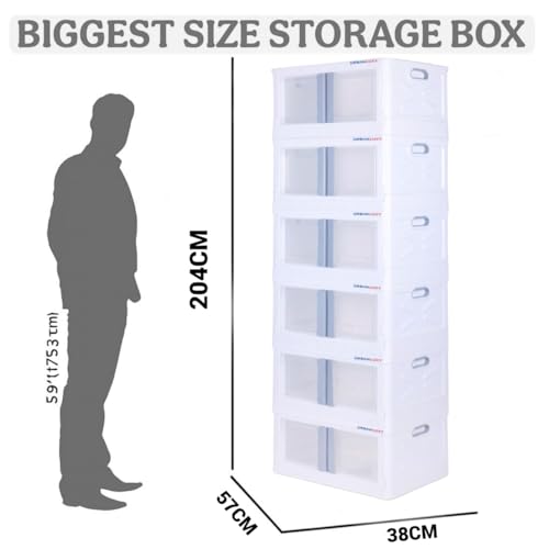 Image of URBAN LUXY Foldable Plastic Rack for Storage /Kitchen Cupboard /Sturdy Wardrobe for Clothes /Multipurpose Storage Organizer /Closet for Bedroom /Living Room /Laundry Room (White-Storage BIN - 2DOOR, 6PCS)