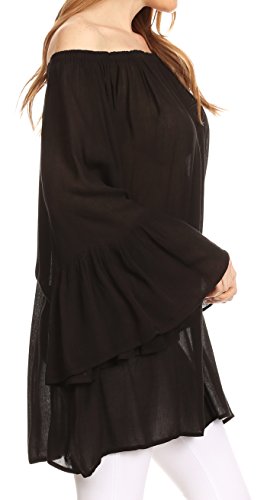 Image of Sakkas Anna Casual Flowy Wide Neck 3 /4 Sleeve Light Summer Boho Blouse Top