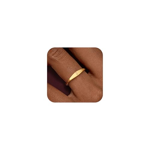 Honsny Gold Initial Rings for Women Non Tarnish Dainty Letter 14K Gold Filled Ring Waterproof Pinky Thumb Thin Bands Personalized Engagement Wedding Rings for Women Size 8 Jewelry Birthday Gifts