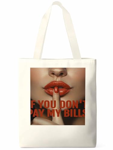 Canvas Tote Bag Red Lip If You Don't Pay My Bills Reusable Grocery Shopping Bag,Shoulder Tote Bags for Women Travel Work Gym