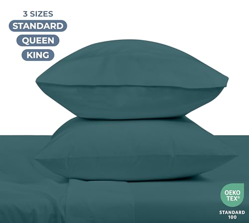Image of ROYALE LINENS 100% Organic Cotton Percale Pillowcases Set of 2 - Standard Size Percale Pillowcase - Standard Set of 2 Pillow Cover - Breathable, Cool & Crisp Pillow Cases (20 inchx26 inch, Teal)