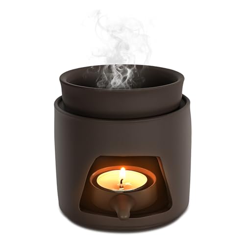 NUTKIT Lampara Aromática de Verámica, Quemador de Aceites Esenciales de Cerámica Púrpura Noir, para Esencias y Ceras, Quemador Aceites Esenciales para Leer Yoga Living Room