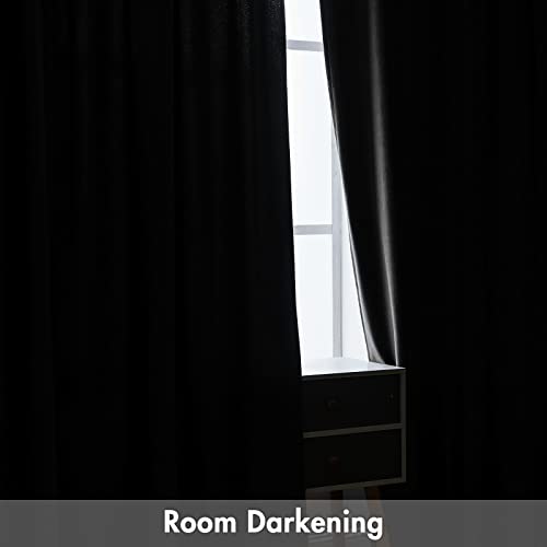 Image of MIULEE Black Blackout Velvet Curtains Drapes 72 Inch Long 52 inchx72 inch Bedroom | Luxurious Bedroom Living Room Decor, Room Darkening, Thermal Insulated, Rod Pocket Design, Super Soft Fabric