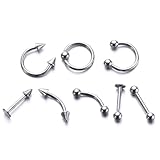 HONITANO Juego de 8 Piezas de Piercings de Acero Inoxidable para Cejas, Nariz y Labio, Accesorios Resistentes Estilo Punk Unisex para Arte Corporal Varios estilos