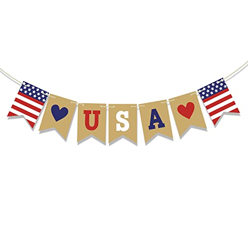 USA Banner Patriotic Garland 4th of July Banner for Memorial Day Decorations Independence Day Decorations 4th of July Party Supplies Patriotic Decorations for the Home Office