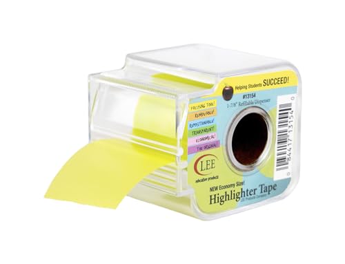 Lee Products Removable Wide Highlighter Note Tape with Dispenser, 1-7/8 X 393 in, Yellow (13150)