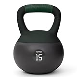 YOTTOY Soft Kettlebell with Leather Handle – Anti-Slip Sweat-Absorbing Grip, Home Gym Kettlebell Weights for Strength Training, Safe Neoprene Kettlebell for Women & Men (Green, 15 LB)