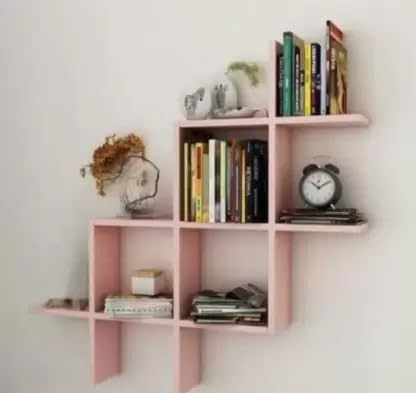 Image of Wooden Wall Shelves for Living Room, Kitchen, Hallway, Bedroom, and Bathroom; Wall Mounted Book Shelf; Wall Shelf for Photos and Decorations; Bend Shelve-Pink