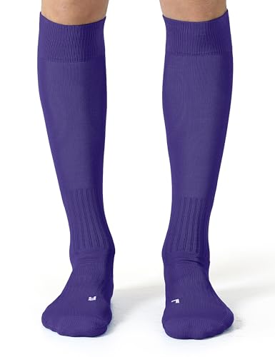 CelerSport 2 Pack Soccer Socks for Youth Kids Adult Over-The-Calf Socks with Cushion Purple (2 Pack) Medium