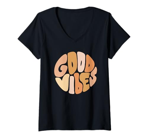 Photo de Femme Good Vibe Festival Trend T-Shirt avec Col en V