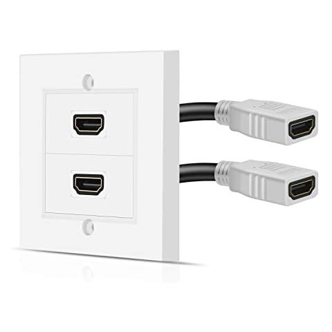 TNP HDMI Wall Plate - Dual (2 Port) HDMI Socket Plug Jack Outlet Decorative Face Cover Mount Panel with 4K UHD ARC/eARC Ethernet Pass-Thru Support Flexible High Speed Extension Pigtail Coupler Cable Cover