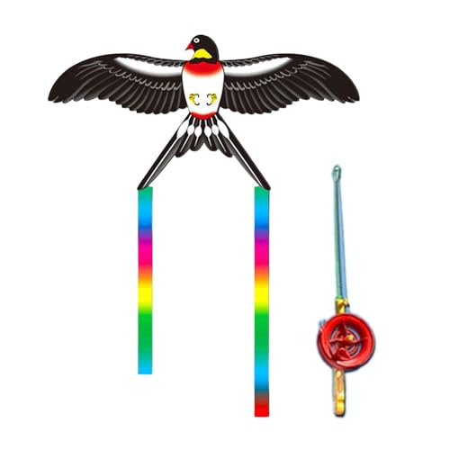 GRABAGECAN Long Tail Dynamic Wing Kites with Fishing Rod Line Dynamic Swallow Kites Toy for Child Easy Flying Kites Outdoor Activity
