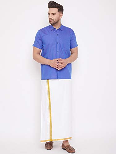Image of VASTRAMAY Men's Blue Cotton Blend Shirt VASMSH003BU 48