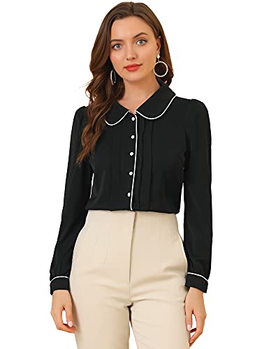Allegra K Women's Peter Pan Collar Shirt Long Sleeve Elegant Button Down Work Blouse