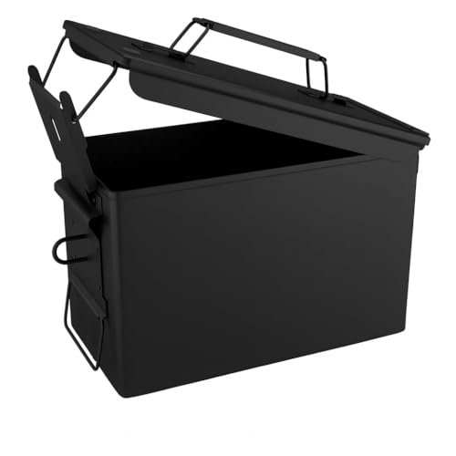 Solid Tactical Lockable 50 Cal Metal Ammo Storage Box Black - Military & Army Steel Ammo Can for Ammunition Storage - Waterproof Ammo Crate Utility Bo