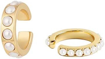 Obidos 14K Gold Plated Mini Pearl Ear Cuff Set for Non Pierced Ears Cartilage Earrings