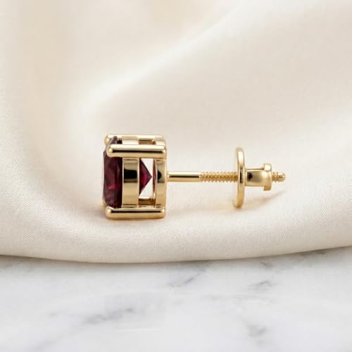 Image of Single Stud For Men & Boys | Gold Plated Pure 925 Sterling Silver Earring | 6mm X 6mm Round Shaped Gemstone Single Screwback Stud | Gift for Men & Boys | Model ERSMY00935
