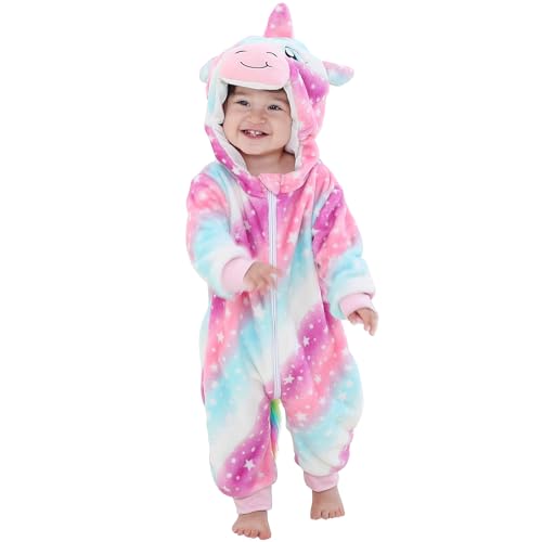 JVJQ Baby Schlafanzug mit Anti-Kneif-Reißverschluss, 2-Wege-Zipper & Premium einhorn kostüm - Bio-Baumwolle für Neugeborene bis Kleinkinder (0-36M)...