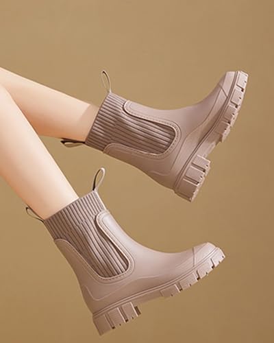 Godoboo Gummistiefel Damen Wasserdicht Boots Anti-Rutsch Atmungsaktiv Boots Leicht Mode Regenstiefel Stiefeletten Gartenschuhe Gummistiefeletten mit Komfort Einlegesohle Outdoor Elegant