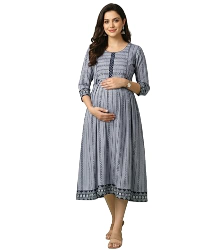 Image of DUMMY SHAPE Pregnancy Dresses for Women Cotton | Floral Anarkali Flare Kurta with Dual Nursing Zippers | Pregnancy & Breastfeeding | Feeding Kurtis | Baby Shower | Gifts for Pregnant Woman