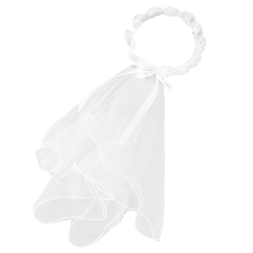 Degpum First Communion Veil for Girls, Flower Crown Girls First Communion White Floral Wreath Lace Veil, First Holy Communion Veil for Girls