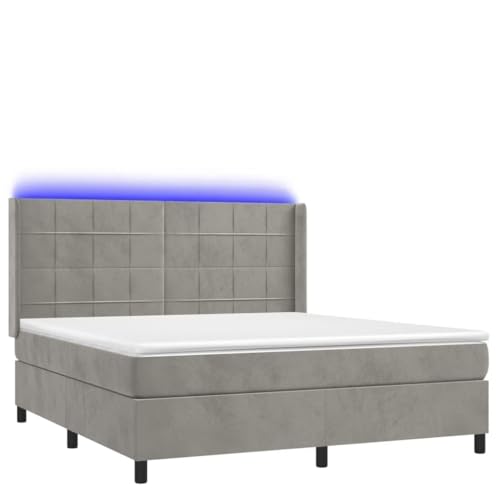 Genérico Wenjingqi Cama Box Spring colchón y LED Terciopelo Gris Claro 160x200 cm, Gris 3139571