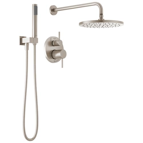 Image of Delta Modern 14 Series Round Rain Shower System Faucet Set, Rainfall Brushed Nickel Shower Head and Handle Set, Valve Trim Kit, 10 Inch, Spotshield Stainless T342702-SP (Valve Not Included)
