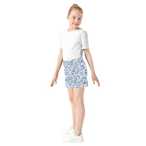 Girls Athletic Lounge Shorts Blue Floral Berries Print Comfy Patterned Summer Casual Teen Pajama, X-Small4