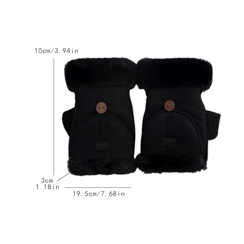 Fingerless Gloves for Winter Flip Top Mittens with Thermal Lining Convertible Women's Cold Weather Gloves- Black2