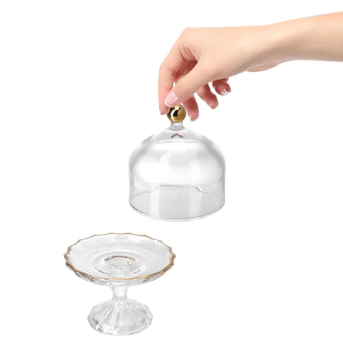 LIOOBO 欧式透明ガラスドームデザートプレート蓋付き 新鮮キープ機能付きケーキスタンド ホームパーティー用フルーツ スイーツディスプレ