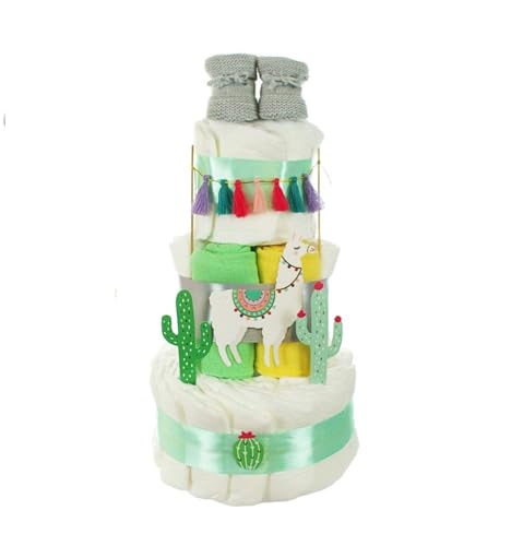 LALA LAMA Gâteau de couches | avec bottines pour bébé, langes + carte de vœux | 27 pièces