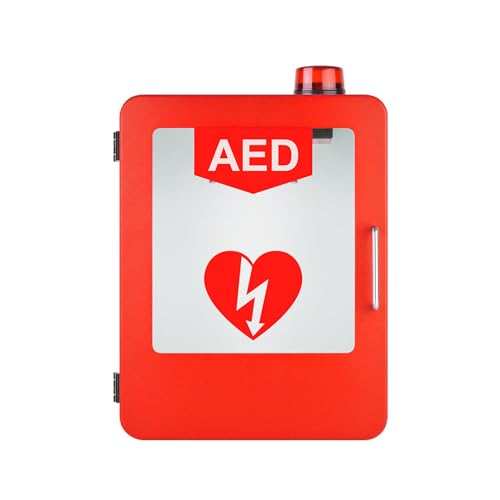 Mobile di stoccaggio defibrillatore AED montato a parete, scatola di allarme di defibrillazione cardiaca, mobile di pronto soccorso si adatta alla maggior parte dei modelli DAE, 45*35(Color:Rosso)