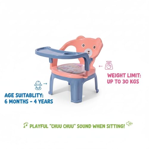 Image of Skylofts Pink Plastic Baby Chair with Cushioned Seat & High Backrest Feeding Chair for Baby with Removable Tray Chair for Kids (6months -4 Years)