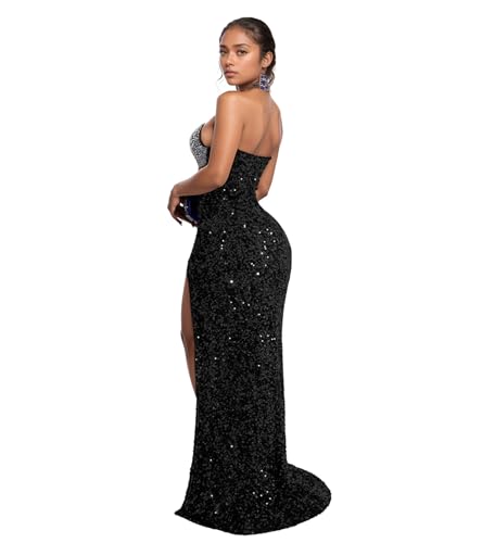 Image of PORRCEY Women's Sexy Elegant Rhinestone Bodycon Dress Hot Drilling Clubwear