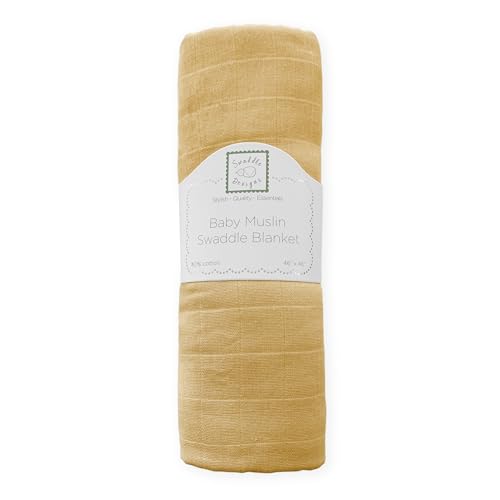 Image of SwaddleDesigns Cotton Muslin Swaddle Blanket, Receiving Blanket for Baby Boys & Girls, Best Registry Gift, 46x46 inches, Gold