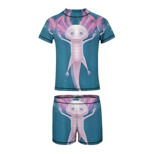 Powerful and Funny AxolotlChildren's Swimsuits Boys Two Piece Suit7-9Y（120cm）2