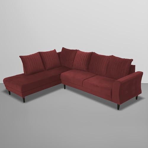 Image of Gratly LHS 4 Seater L Shape Sofa Set for Living Room (Maroon Colour) Premium Fabric Sofa
