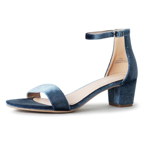 Image of J. Adams Daisy Heeled Sandals - Ankle Strap Low Block, Open Toe Dress Pumps, Chunky Heels - Dressy Shoes for Women - Bridal, Wedding, Summer Sandals