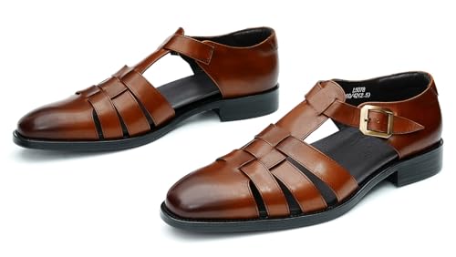 Santimon Mens Sandals Leather Dress Casual Shoes - Stylish Fashion Summer Fisherman Sandals with Adjustable Buckle & Breathable for Business4