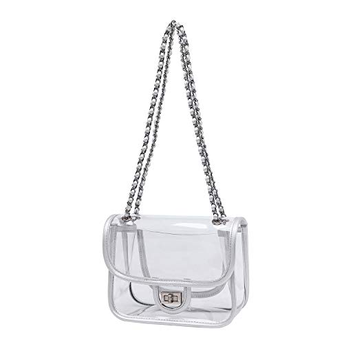 Image of Womens PVC Clear Purse Handbag with Chain Stadium Approved Clear Bag See Through Bag for Working and Concert