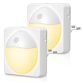 Luz Nocturna Infantil, [2-Pack] Luz Quitamiedos Cálida con Enchufe y Luz Sensor, 5 Brillo Ajustable, Ahorro de Energía Luz de Noche para Niños, Habitación Bebé, Pasillos, Dormitorio, Baño