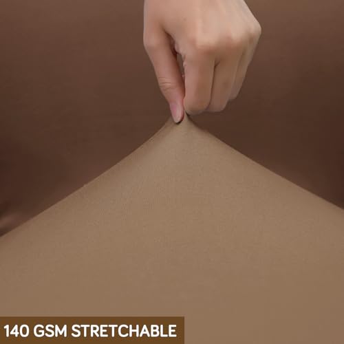 Image of HOKIPO 'SereneSolids' 140 GSM Office Chair Cover for Executive High-Back Chair - Stretchable Fabric, Washable & Anti-Slip - Fits Big & Tall Office Chairs, Dark Camel (AR-5220-DCML-L)