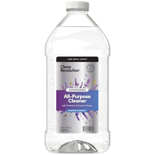 Image of Clean Revolution SuperCharged All Purpose Cleaner Refill with Smart Probiotic + Enzyme Complex, Multi-Surface Kitchen Bathroom & Floor Cleaner, Seaside Lavender, 64 Fl oz (Pack of 1)